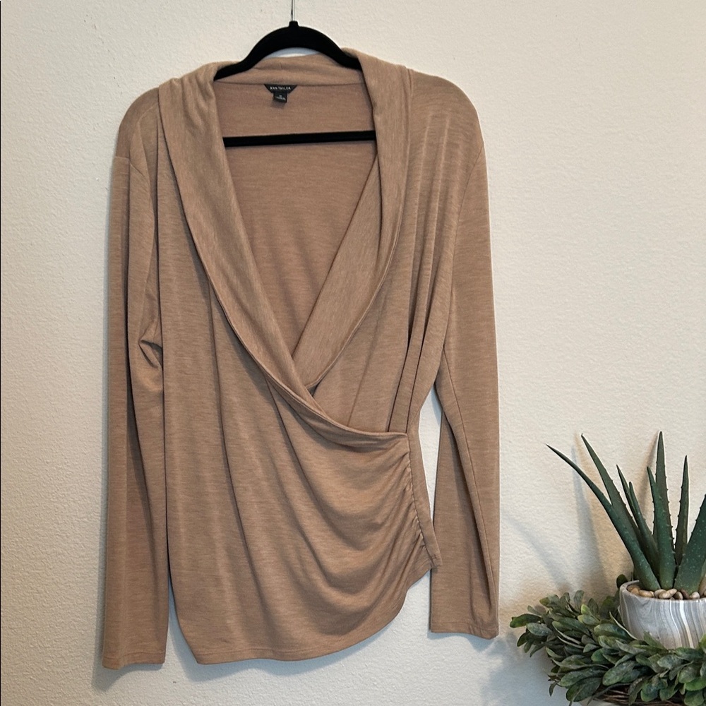 Ann Taylor Tan Drape Front Sweater/Blouse